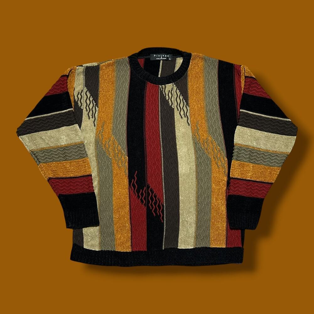 Vintage 90s Sweater Protege Collection Coogi Style 3D Knit Colorful Mens Large